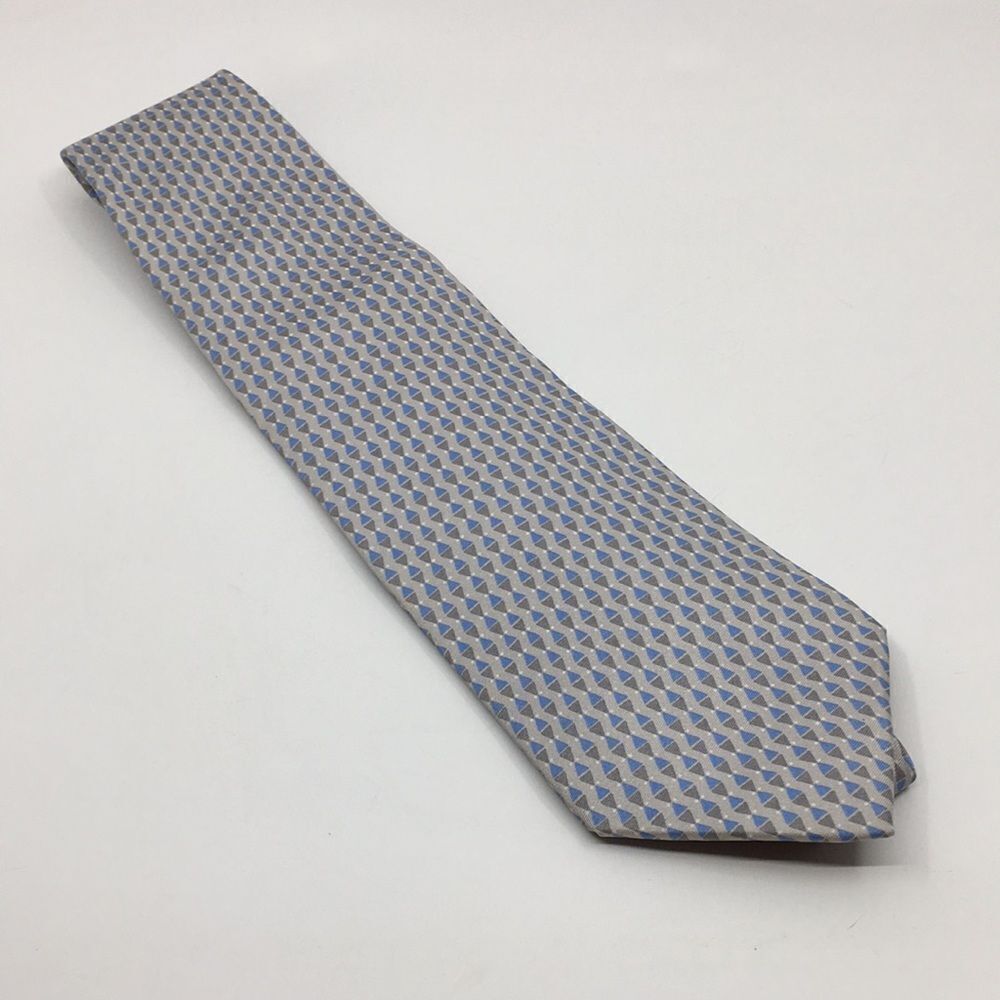 Lancel Paris 100% Silk Geometric Blue and Gray Tie Made in Italy